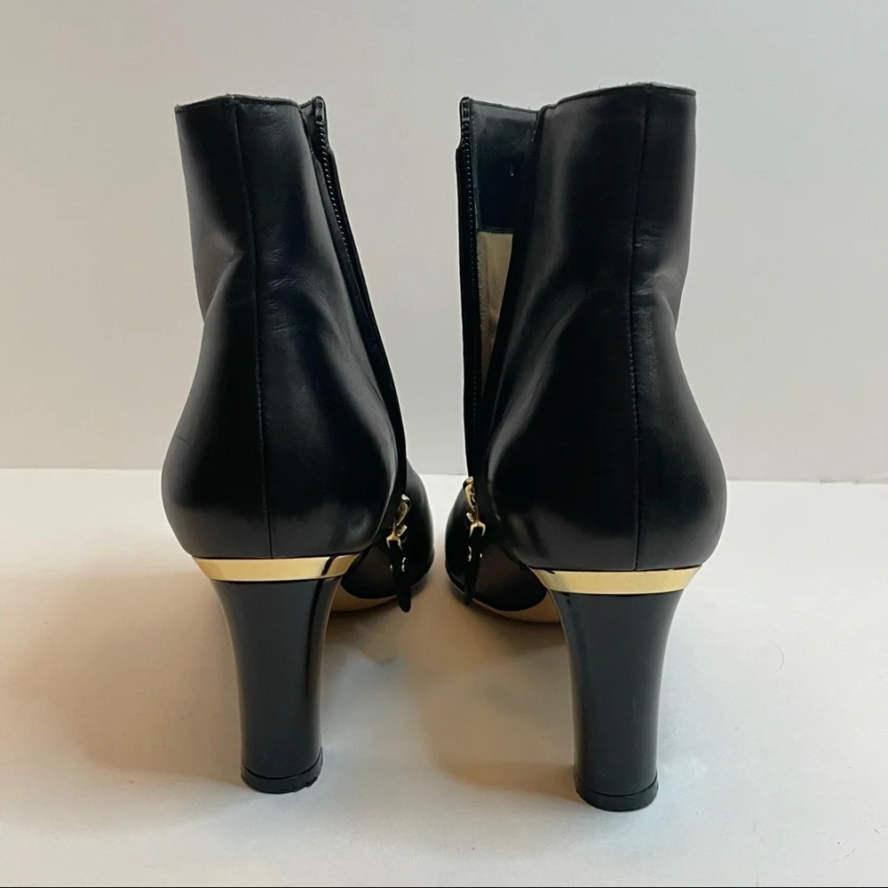 Salvatore Ferragamo Black Leather Boots with Gold Tone Detail 8.5